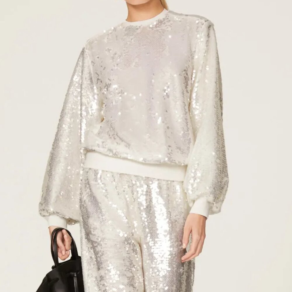 Ted Baker Ivory Leipa Sequin Sweatshirt Sz 4 - Picture 4 of 9